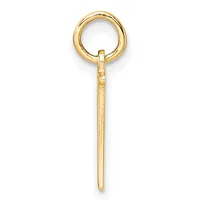 A gold charm pendant consisting of a round loop at the top connected to a long tapered rectangular stem, photographed against a white background.