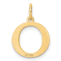 A gold circular pendant with a hollow center and a small loop at the top for hanging, featuring a brushed matte finish and a small stamped hallmark on the lower edge.