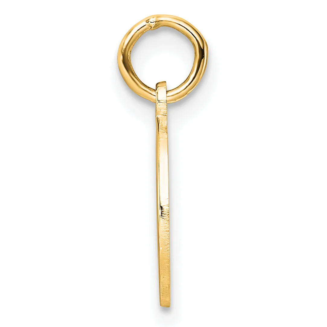 A gold pendant charm consisting of a hollow circular ring at the top connected to a long rectangular bail below it, displayed against a white background.