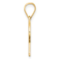 A gold-toned metal loop pendant with an elongated teardrop shape at the top and a straight stem below, shown against a white background.