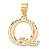 Gold letter Q pendant with a polished finish and bail loop at the top, shown against a white background.
