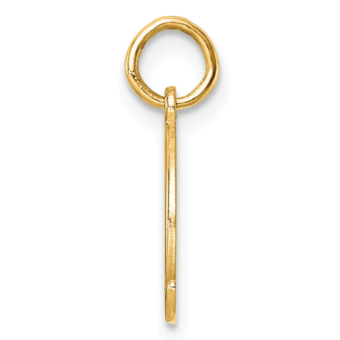 A gold-colored metal pendant consisting of a circular loop at the top connected to a long straight stem, displayed against a white background.