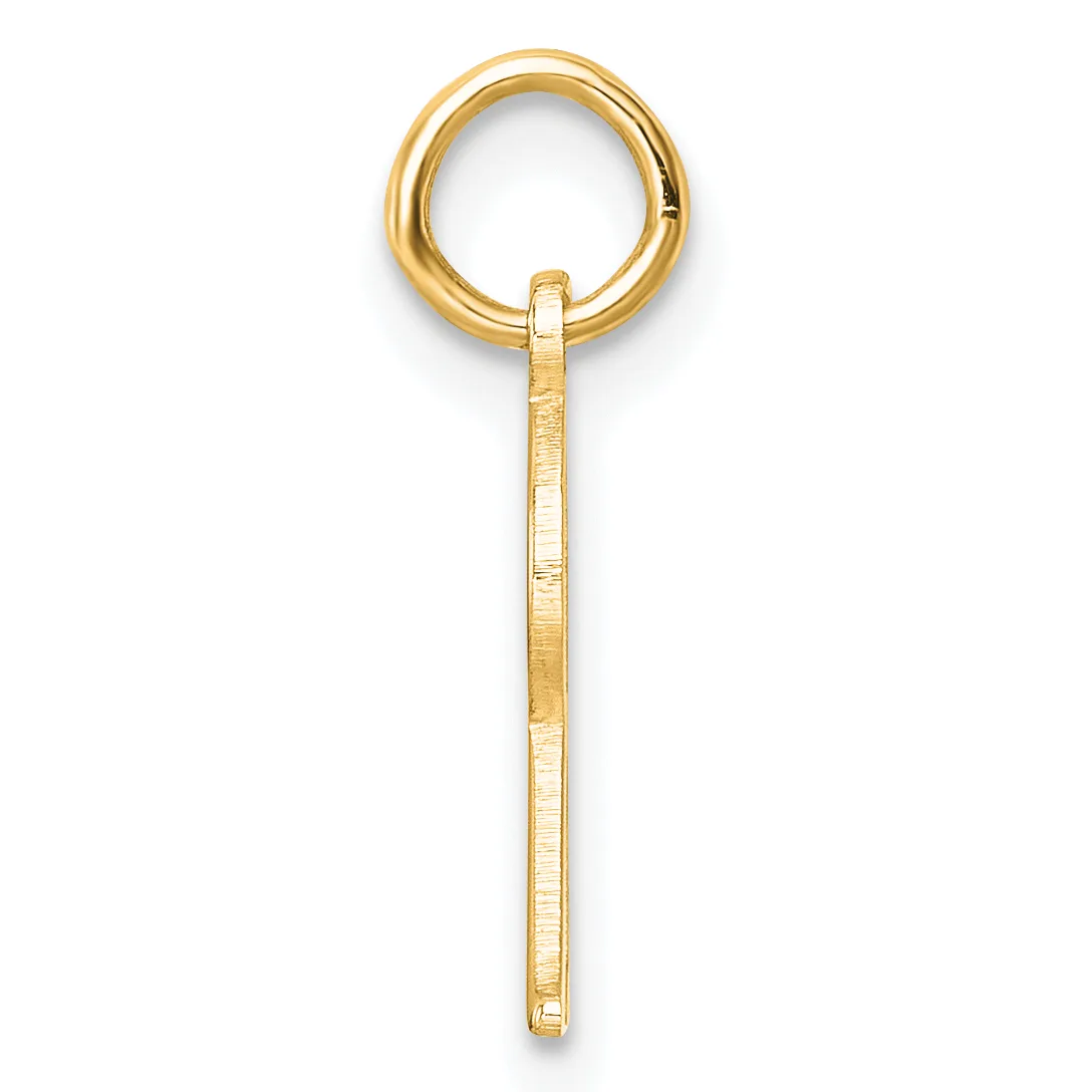 A gold key charm with a circular loop at the top and a rectangular shaft below, displayed against a white background.