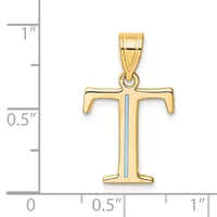 Gold cross pendant with an open center and rounded arm ends, shown next to a ruler indicating approximately one inch in height.