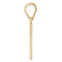 A long gold teardrop-shaped locket pendant with a polished finish and small hinged clasp at the bottom, shown hanging against a white background.