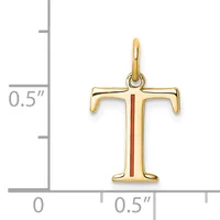 Gold cross pendant with red enamel stripe down the center, shown next to a ruler indicating approximately 0.5 inches in width and height.