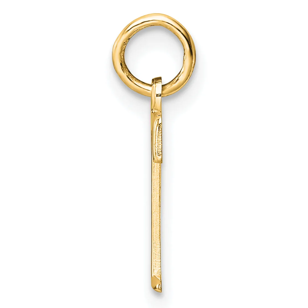 A gold-toned metal charm holder consisting of a circular ring at the top connected to a rectangular bar pendant below, shown against a white background.