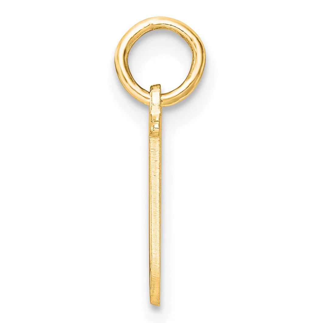 A gold charm pendant consisting of a round loop at the top connected to a long rectangular bail with a brushed finish.