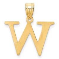 Gold letter W pendant with a brushed finish and small loop bail at the top, displayed against a white background.