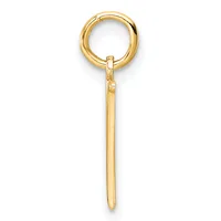 A gold-toned metal charm holder consisting of a circular ring at the top connected to an elongated rectangular pendant bar below.