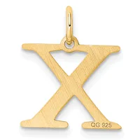 Gold pendant in the shape of a stylized letter X with a brushed matte finish and a small loop at the top for hanging.