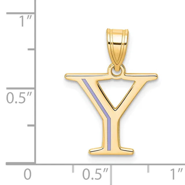A gold cocktail glass pendant with a triangular bowl and striped detail on the stem, shown against a measurement scale.