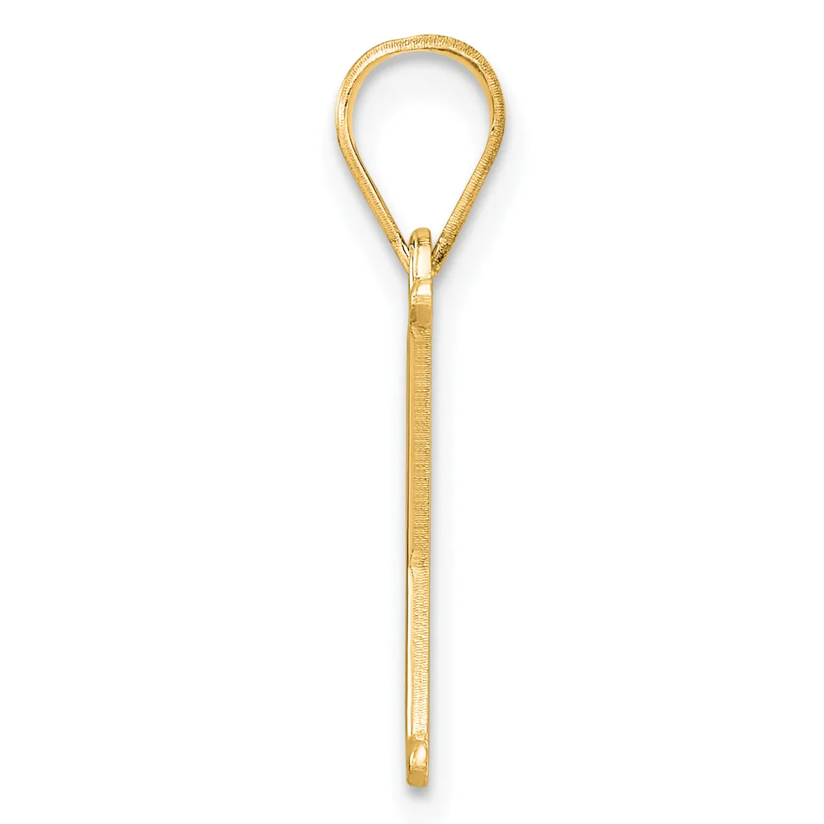 A gold teardrop-shaped loop with a long straight stem and small ball detail at the bottom, displayed vertically against a white background.