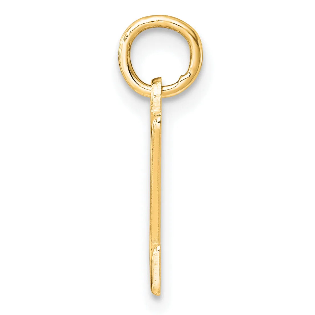 A gold charm holder or pendant bail with a circular loop at the top and an elongated rectangular stem below, shown against a white background.