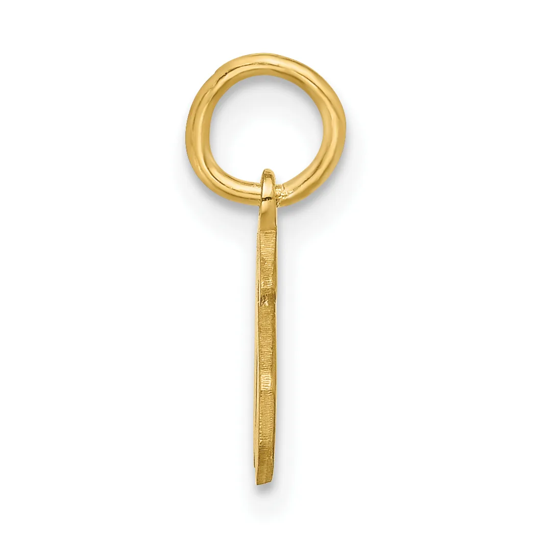 A gold pendant charm consisting of a circular loop at the top connected to a thin rectangular bar below, shown against a white background.