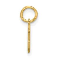A gold pendant charm consisting of a circular loop at the top connected to a thin rectangular bar below, shown against a white background.