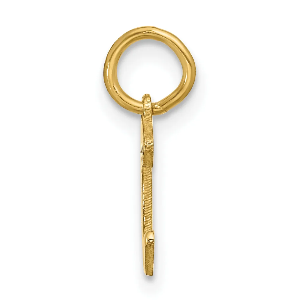 A gold pendant charm consisting of a circular loop at the top connected to a textured cylindrical stem, displayed against a white background.