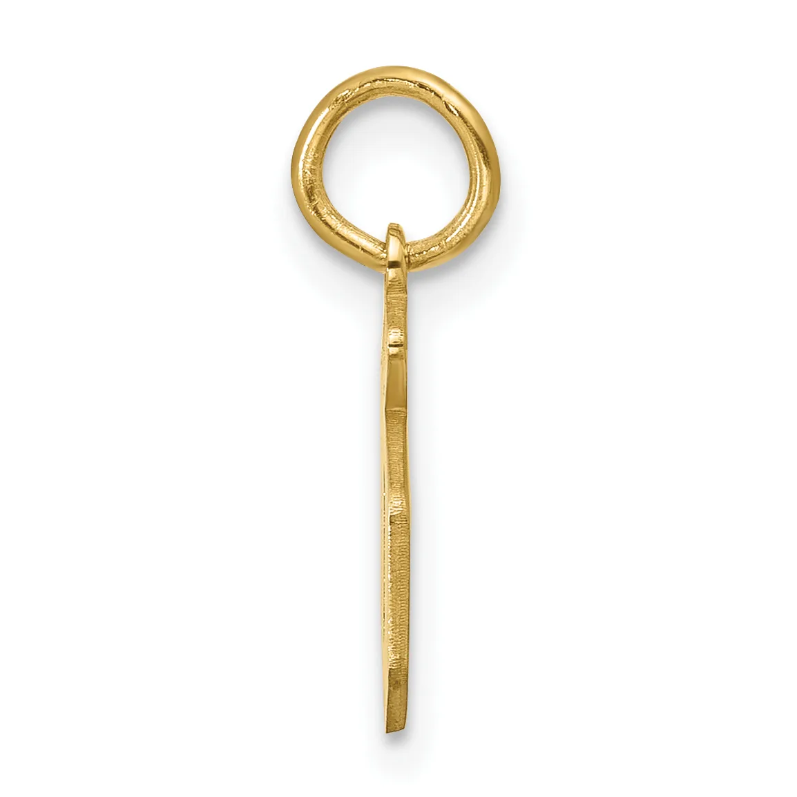A gold-colored metal pendant consisting of a circular loop at the top connected to a thin rectangular stem, shown against a white background.