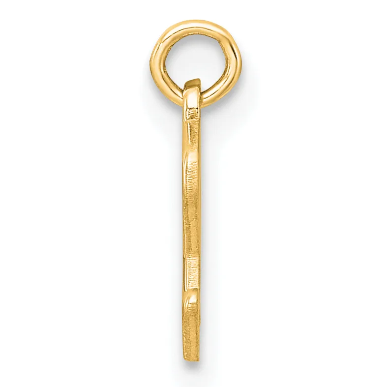 A gold-colored metal pendant charm featuring a loop at the top and a long textured shaft with decorative bands, shown against a white background.