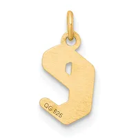 Gold pendant in the shape of the number nine with a heart cutout, featuring a small stamped hallmark on the lower left and a loop attachment at the top.