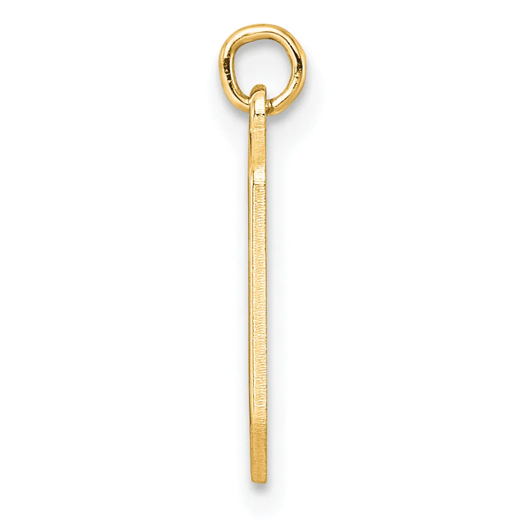 A gold pendant with a circular loop at the top and a long rectangular bar hanging below it, shown against a white background.