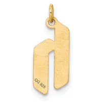 Gold giraffe-shaped pendant with a small stamped hallmark on the lower left, shown suspended from a bail against a white background.