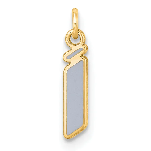 A gold pendant with a rectangular gray stone center, featuring a decorative wavy gold design at the top and a hanging loop.