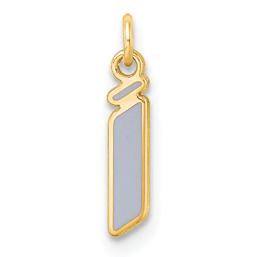 A gold pendant with a rectangular gray stone center, featuring a decorative wavy gold design at the top and a hanging loop.