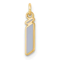 A gold pendant with a rectangular gray stone center, featuring a decorative wavy gold design at the top and a hanging loop.