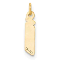 Gold pendant with an elephant head at the top and a long rectangular body with a small stamped hallmark near the bottom, shown hanging from a gold loop.
