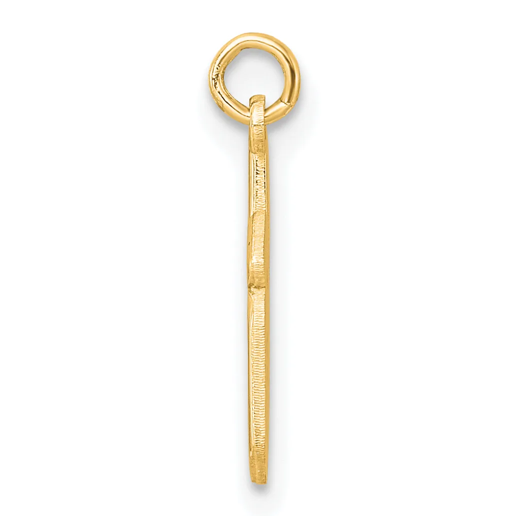 A long gold pendant with a textured cylindrical body and a polished loop at the top, displayed vertically against a white background.