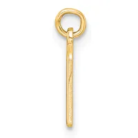 A gold pendant consisting of a rounded loop at the top connected to a long, slender shaft with a textured surface finish.