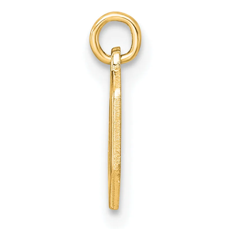 A gold-colored metal charm pendant consisting of a long cylindrical shaft with a polished finish, topped with a large circular loop at the upper end.