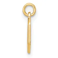 A gold-colored metal charm pendant consisting of a long cylindrical shaft with a polished finish, topped with a large circular loop at the upper end.