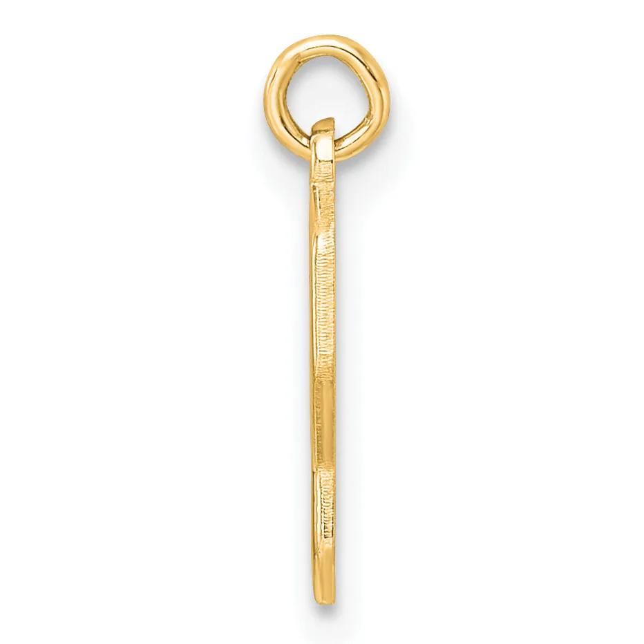 A gold eyehook with a textured shaft and a small stamped hallmark, shown against a white background.