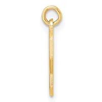 A gold eyehook with a textured shaft and a small stamped hallmark, shown against a white background.