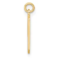 A long gold pendant with a textured rectangular body and a polished circular loop at the top, shown against a white background.