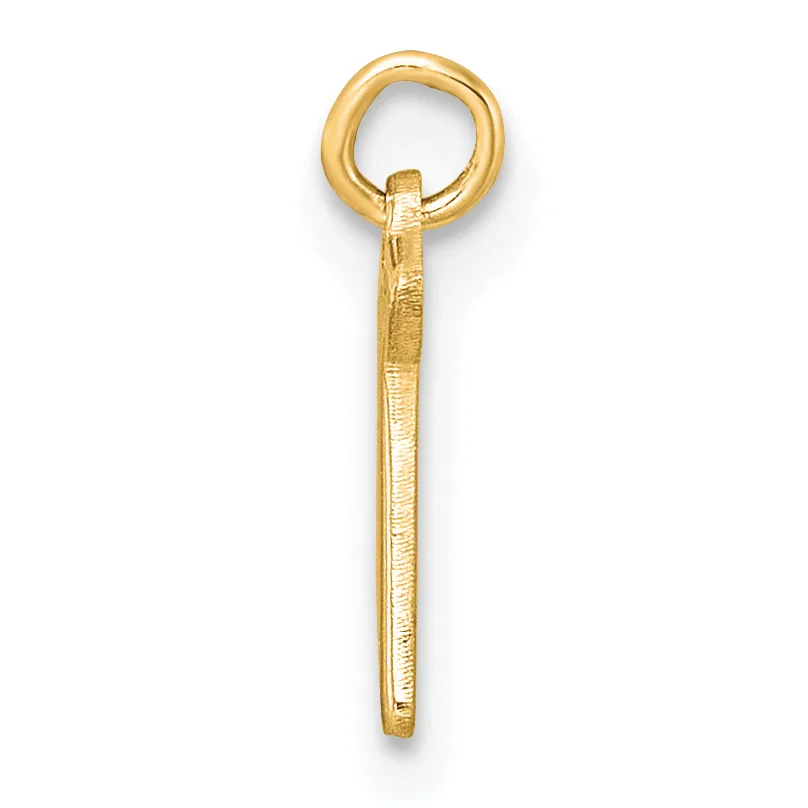 A gold textured pendant consisting of a small loop at the top connected to a long rectangular shaft with a brushed finish.