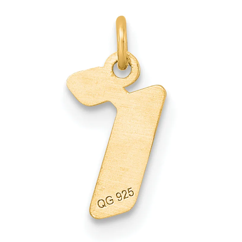 Gold number seven pendant with a loop at the top for attaching to a chain, shown against a white background.
