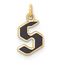 Gold pendant charm shaped like the number five with black enamel fill and a small loop at the top for attaching to a chain.