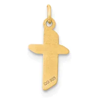 A gold cross pendant with rounded arms and a small loop at the top for hanging, shown against a white background.