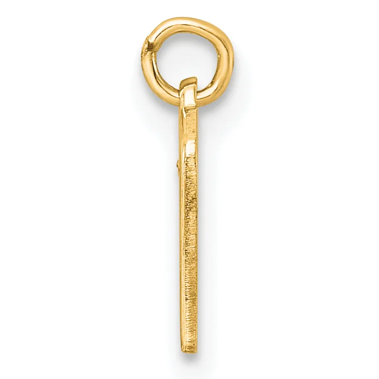 A gold-colored metal pendant charm consisting of a ring at the top connected to a textured rectangular bar below.