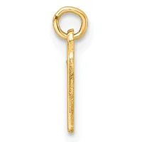 A gold-colored metal pendant charm consisting of a ring at the top connected to a textured rectangular bar below.