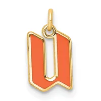 Gold-framed pendant with coral-red rectangular enamel center and gold bail loop at top.