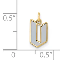 Gold-toned rectangular pendant with gray stone inlay and a loop bail, shown next to a measurement scale indicating approximately 0.5 inches in width and height.