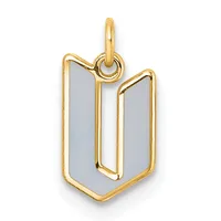 Gold-framed pendant with light blue rectangular stone inlay and a looped bail at the top for hanging.