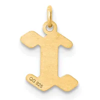 A gold pendant in the shape of a stylized T with rounded edges and a small loop at the top for hanging, displayed against a white background.