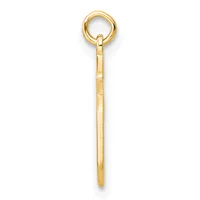 A gold-colored metal pendant with a circular loop at the top and a long tapered shaft with textured surface details, shown against a white background.