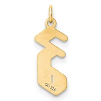 Gold pendant charm with a stylized wavy or zigzag shape and a small stamped hallmark on the lower portion.
