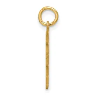 A gold pendant charm consisting of a round loop at the top connected to a long, slender rectangular bar with a textured finish.